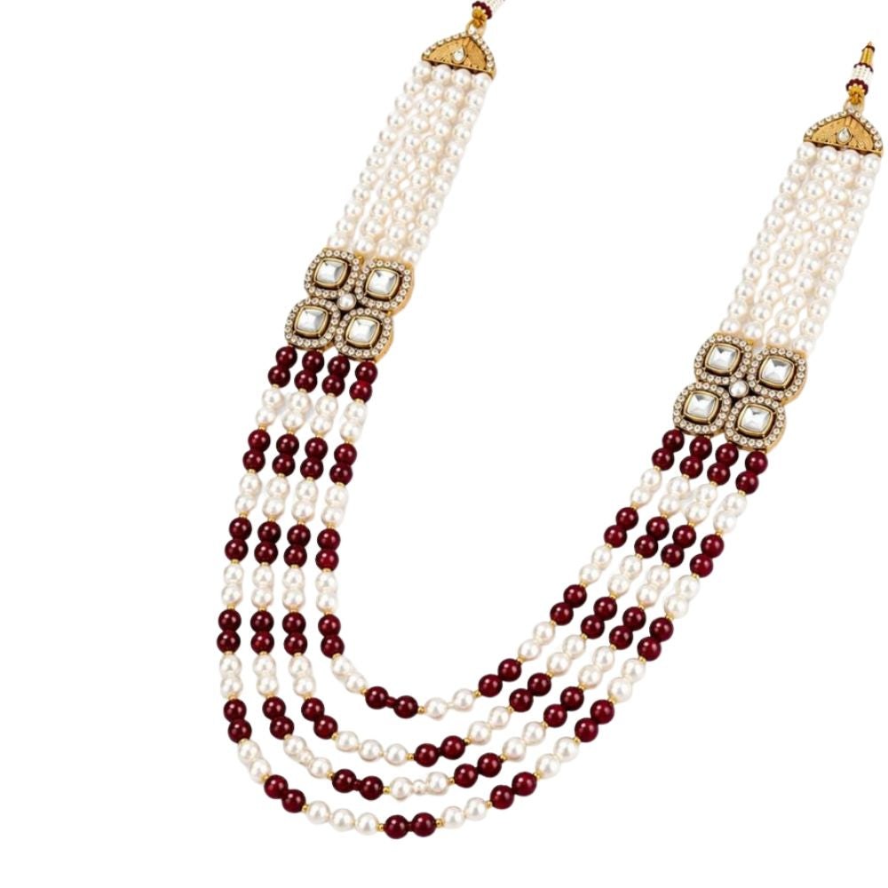 Tavish-Maharaja Pearl Ruby-Style Multi Strand Mala Necklace