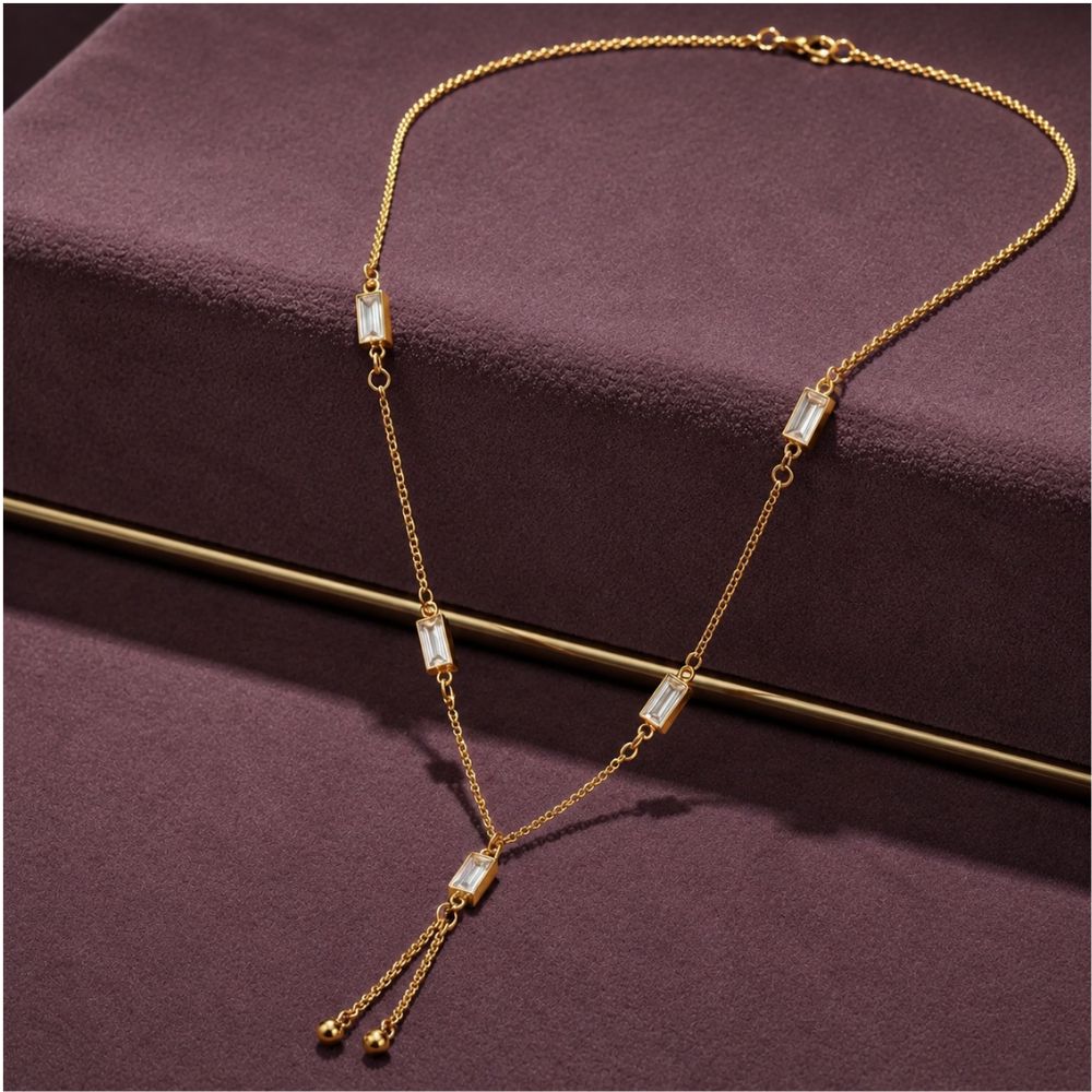 Lissa- Minimalist Gold Necklace with Baguette Stones