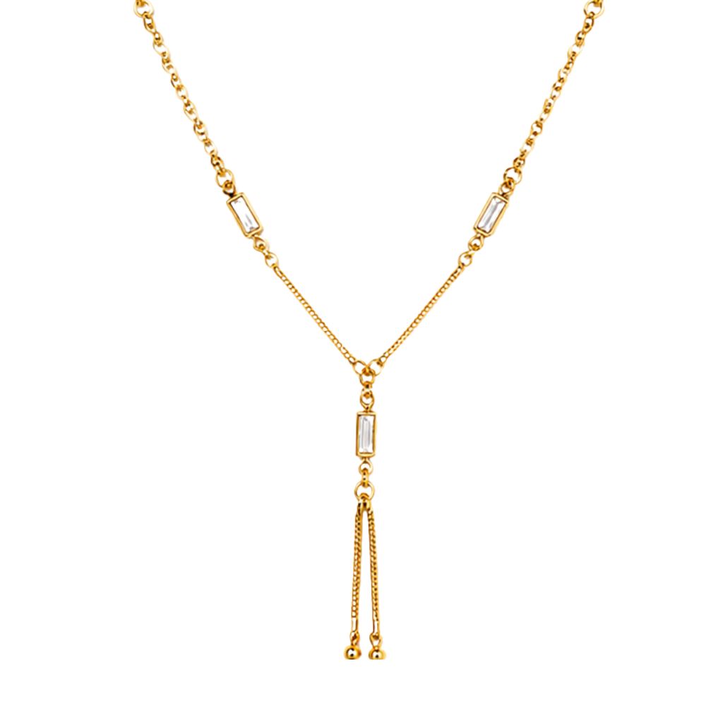 Lissa- Minimalist Gold Necklace with Baguette Stones