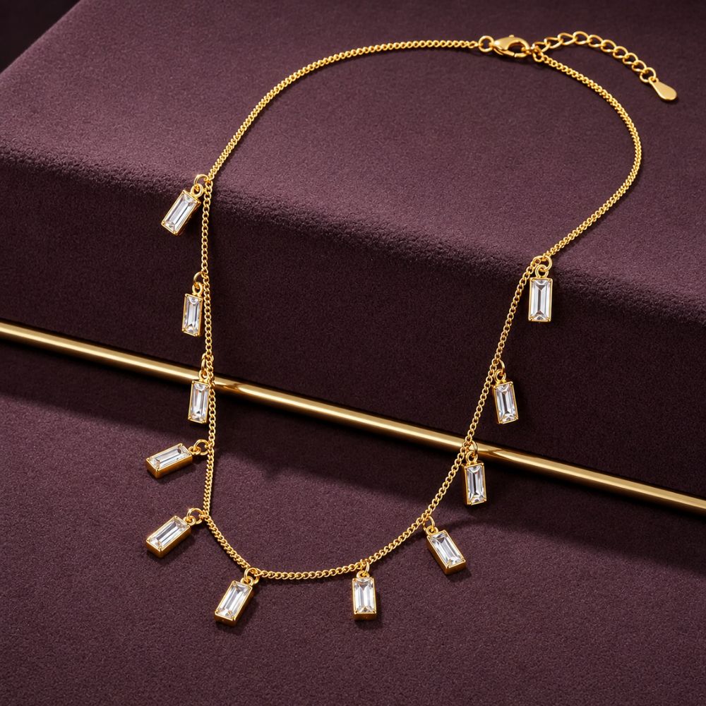 Leola- Elegant Baguette Stone Drop Necklace