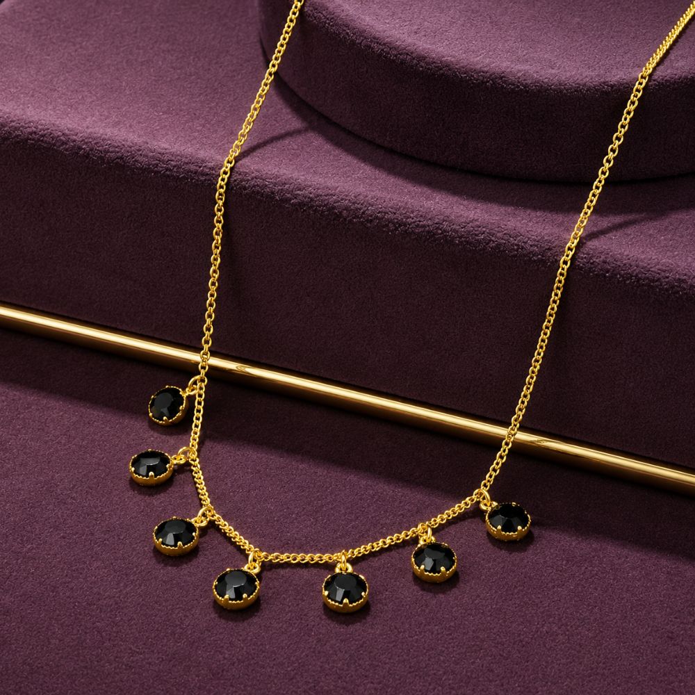 Keeva- Minimalist Black Crystal Charm Necklace