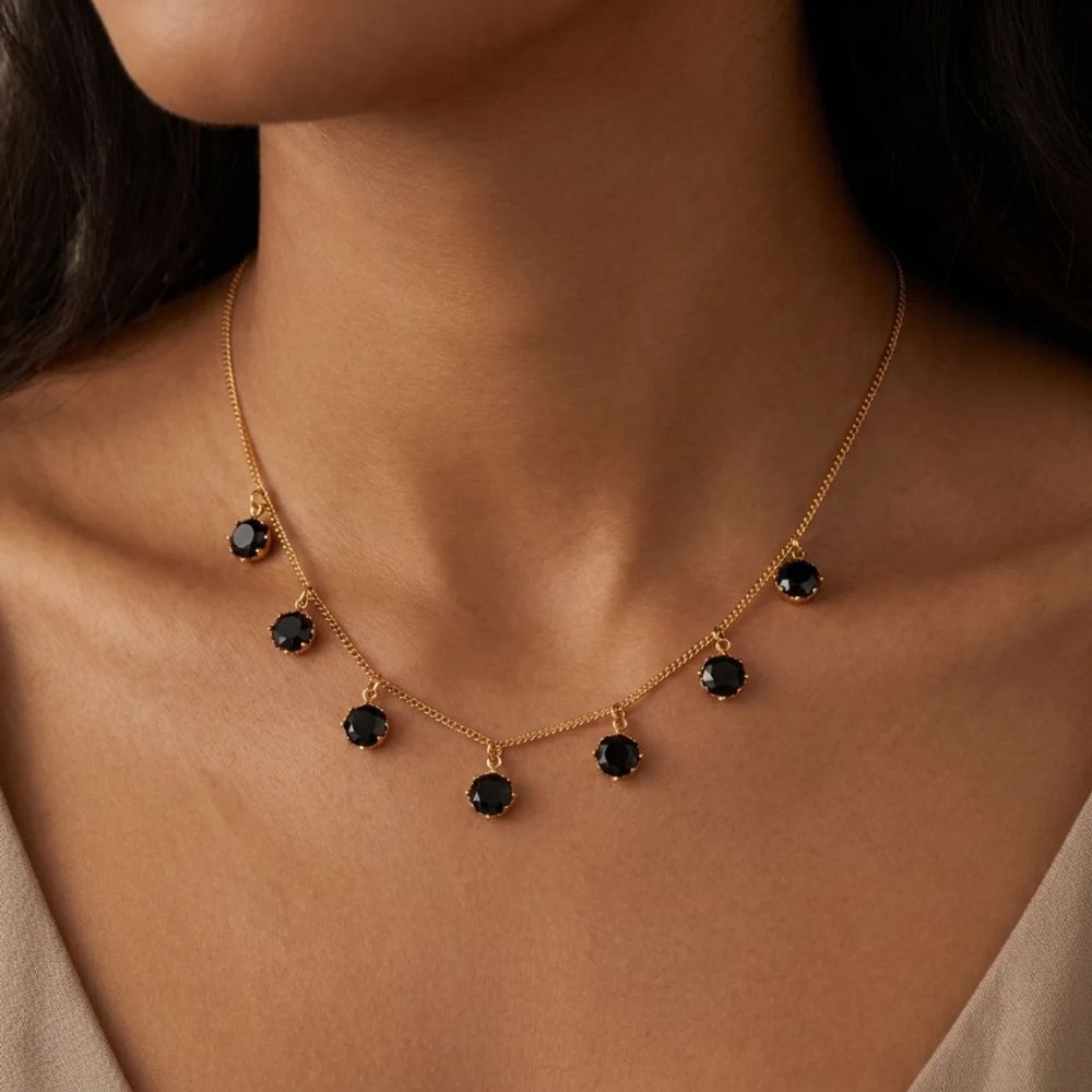 Keeva- Minimalist Black Crystal Charm Necklace