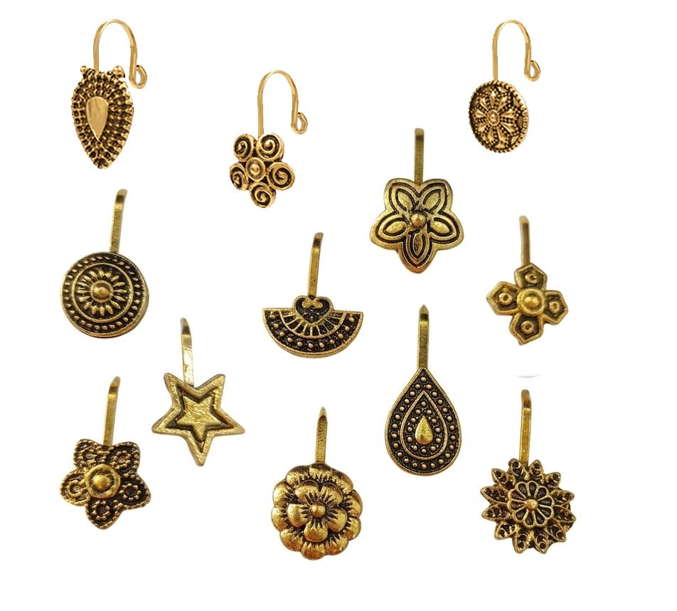 Jesha-Antique Floral Designer Nose Pin Combo Set(Pack of 12 )