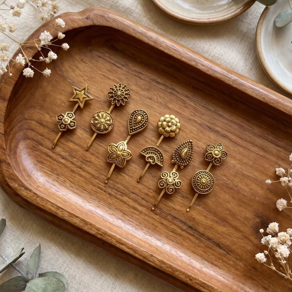 Jesha-Antique Floral Designer Nose Pin Combo Set(Pack of 12 )