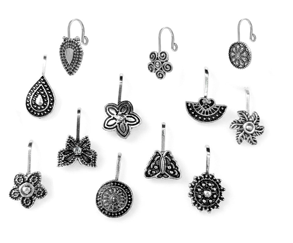 Tiara-Oxidised Floral Motif Assorted Nose Pin Set