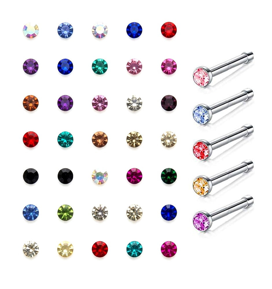 Nysa-Multicolor Crystal Stud Nose Pin Combo Set (Pack of 40)