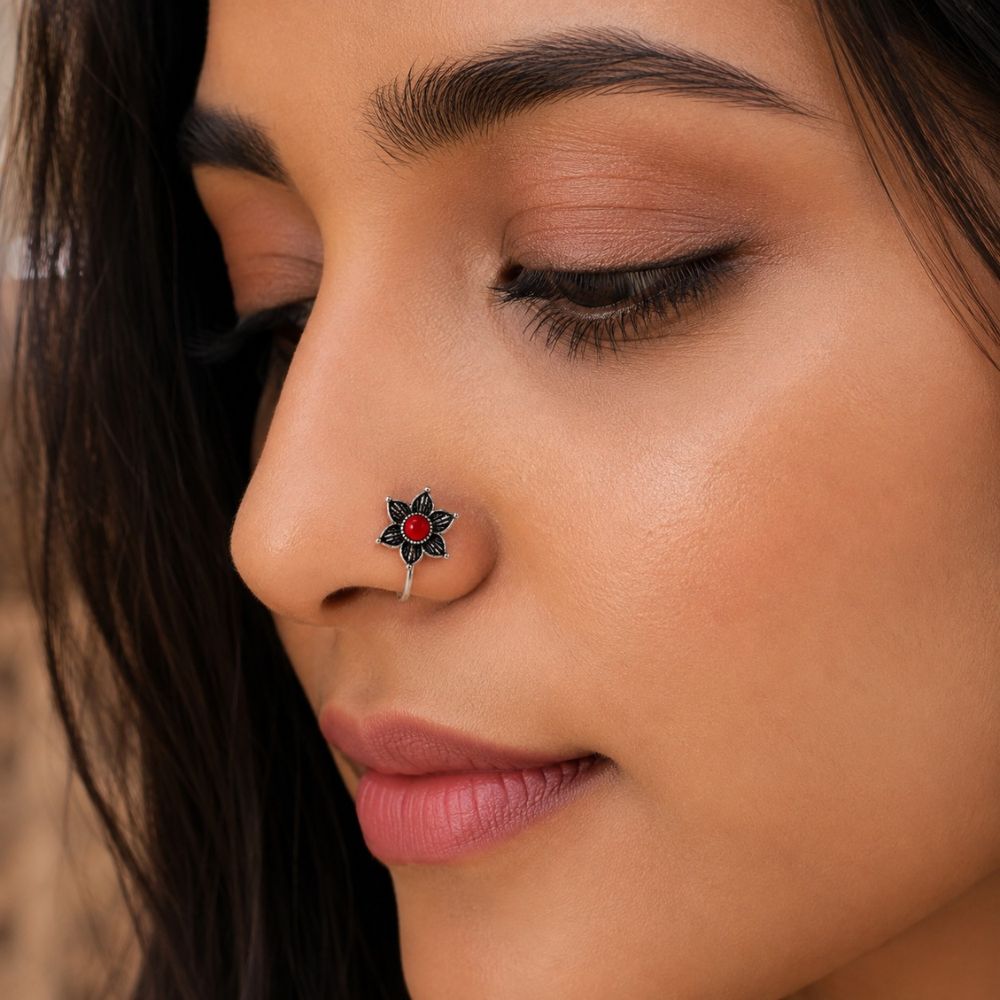 Tripura- Set of 6 Multicolour Oxidised Nose Pins