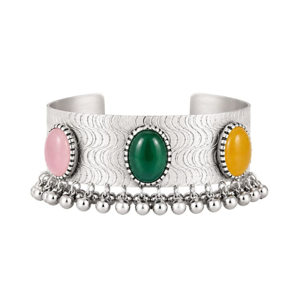 Sahiti- Multicolour Stone Oxidised Silver Ghungroo Cuff
