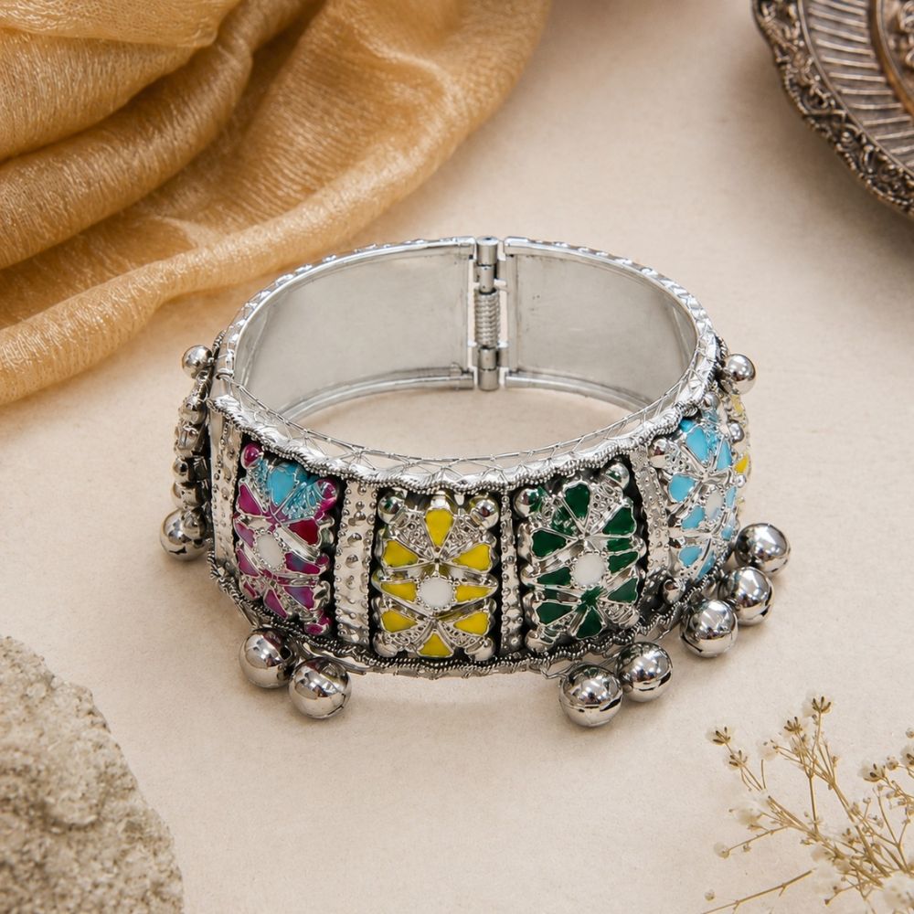 Vaanishi- Multicolour Oxidised Silver Ghungroo Cuff
