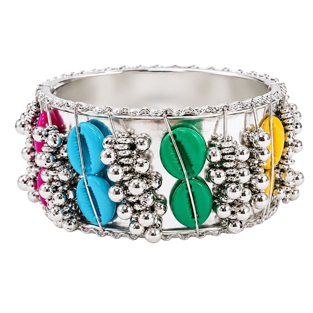 Veenika- Multicolour Oxidised Silver Statement Cuff