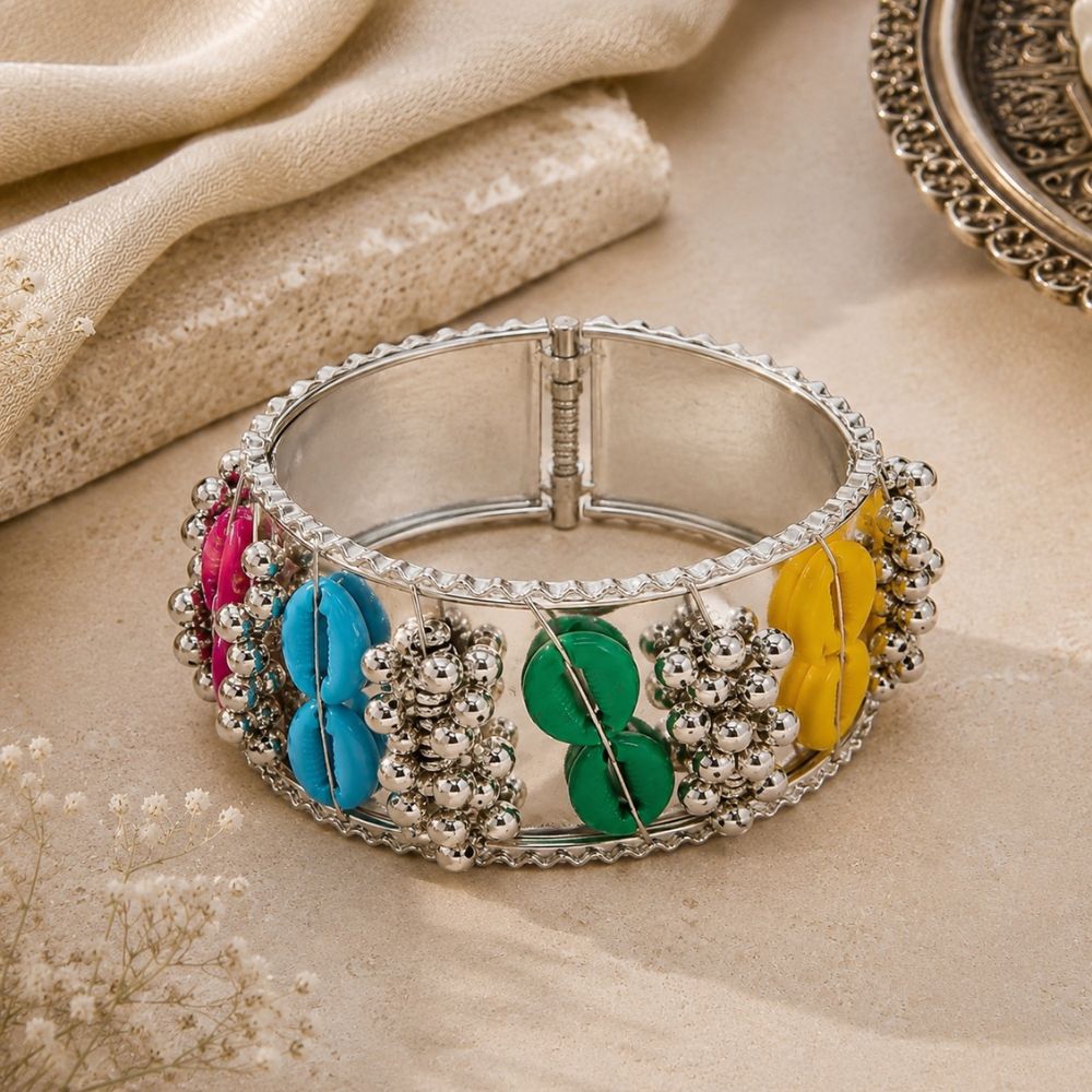Veenika- Multicolour Oxidised Silver Statement Cuff