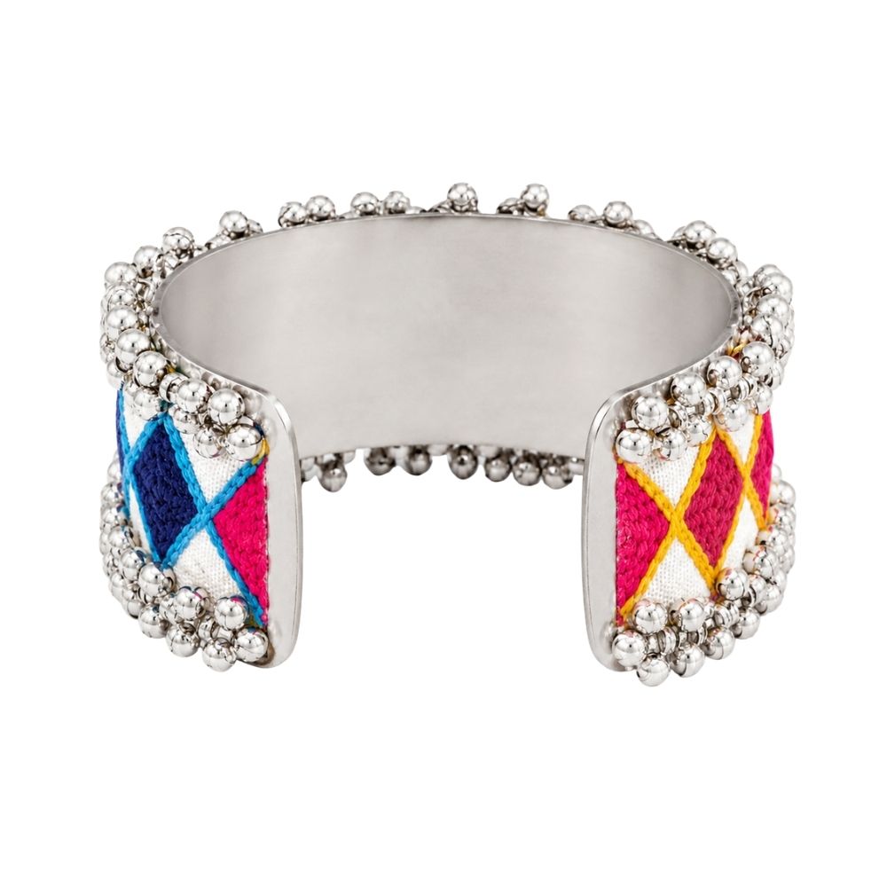 Kanishka- Multicolour Embroidered Ghungroo Cuff Bracelet