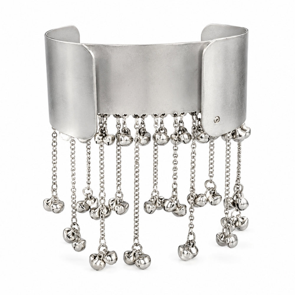 Malini- Multicolour Oxidised Silver Floral Ghungroo Cuff