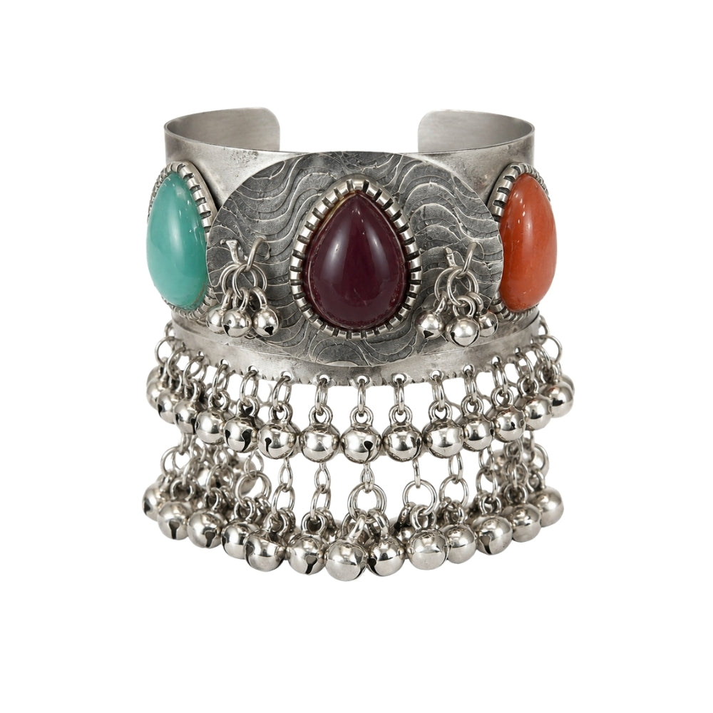 Vaidika- Multicolour Oxidised Silver Ghungroo Cuff Bracelet