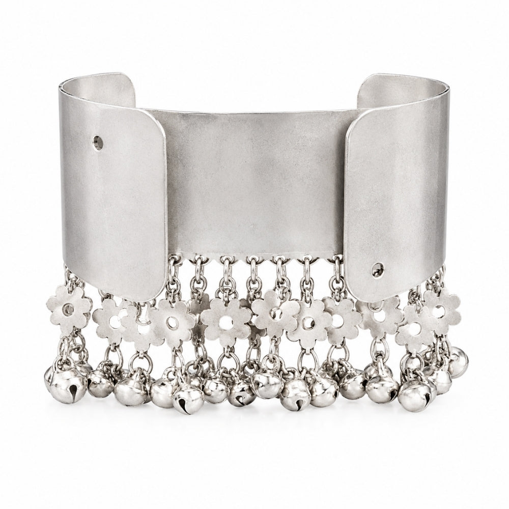 Vaidika- Multicolour Oxidised Silver Ghungroo Cuff Bracelet