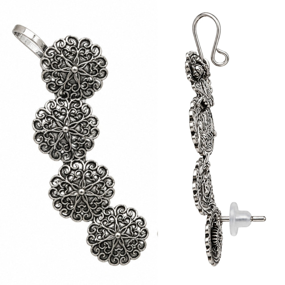 Nisa Oxidised Silver Floral Ear Cuff for Women & Girls