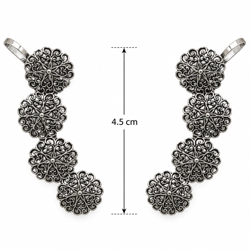 Nisa Oxidised Silver Floral Ear Cuff for Women & Girls