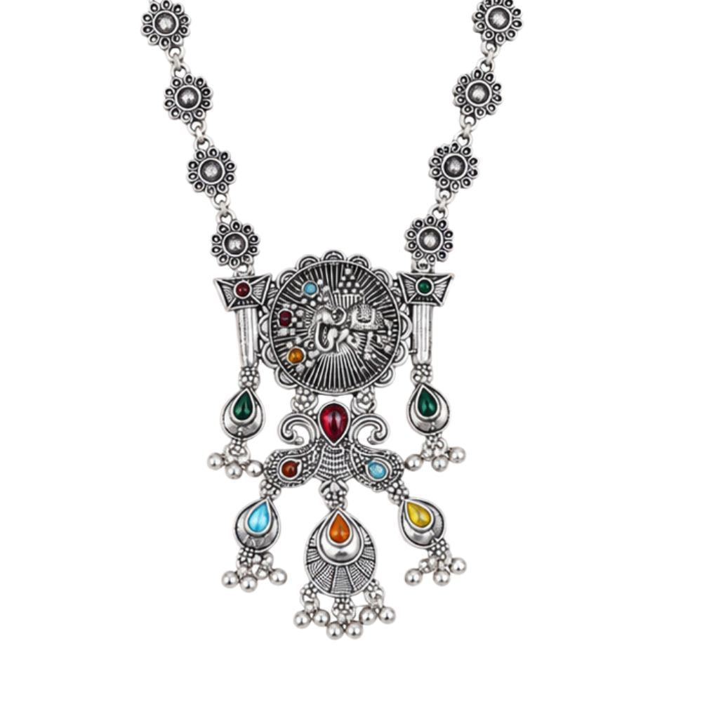 Ridhvi- Multicolour Oxidised Silver Necklace Set