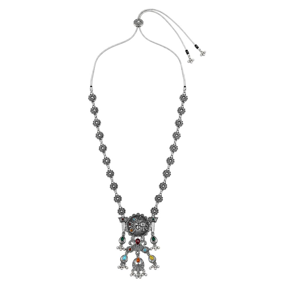 Ridhvi- Multicolour Oxidised Silver Necklace Set