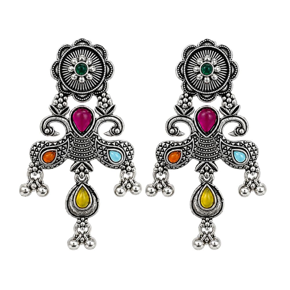 Ridhvi- Multicolour Oxidised Silver Necklace Set