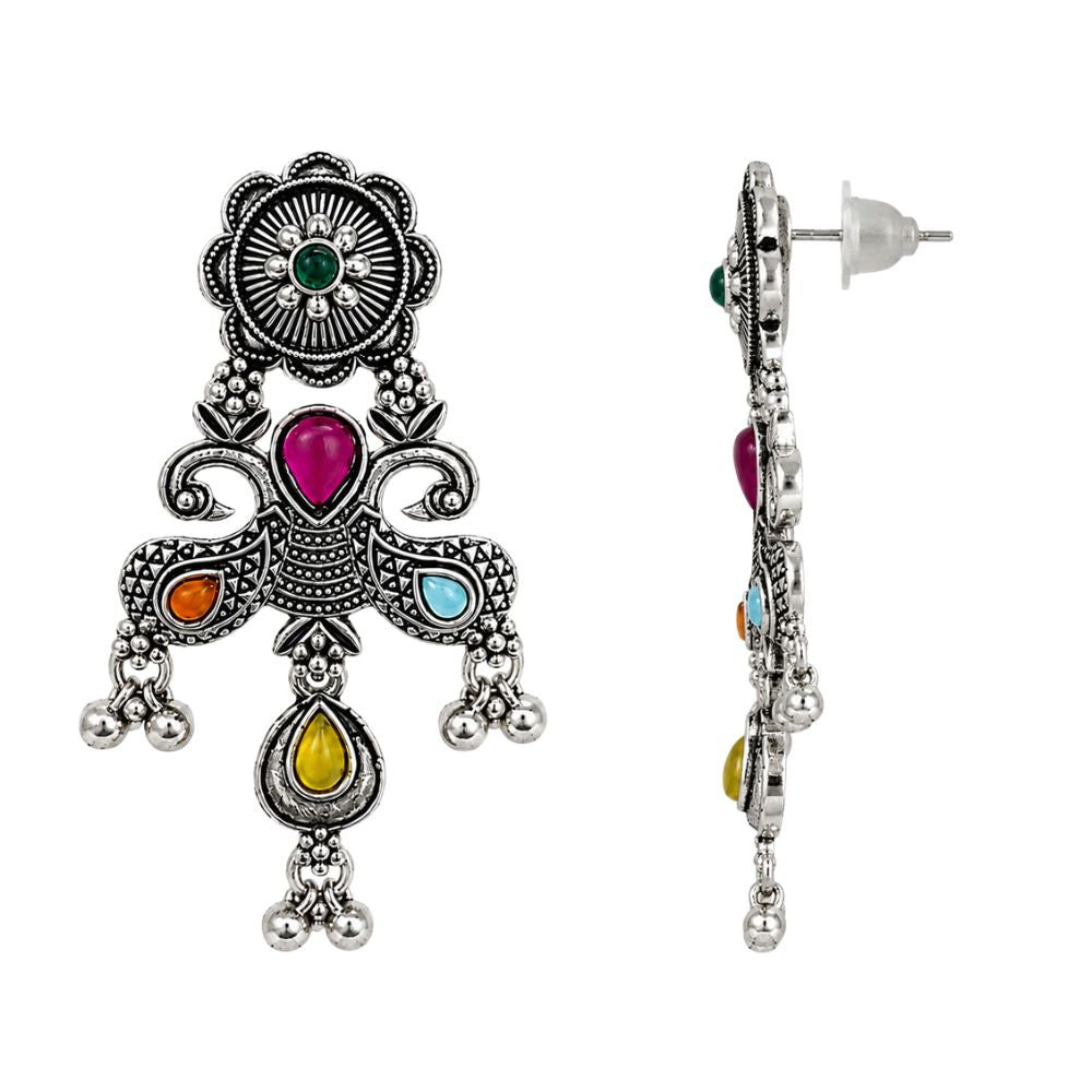 Ridhvi- Multicolour Oxidised Silver Necklace Set