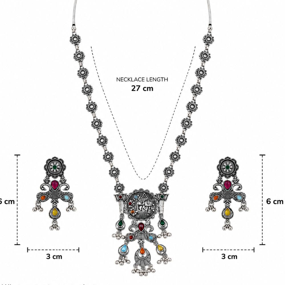 Ridhvi- Multicolour Oxidised Silver Necklace Set