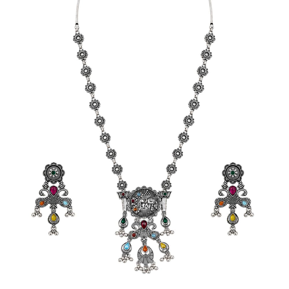 Ridhvi- Multicolour Oxidised Silver Necklace Set
