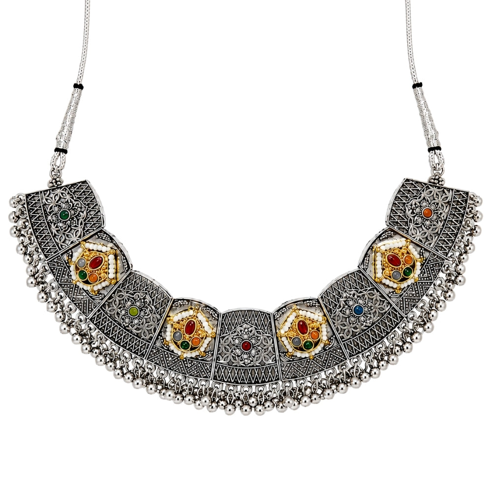 Shivali- Multicolour Oxidised Silver Choker Jewellery Set