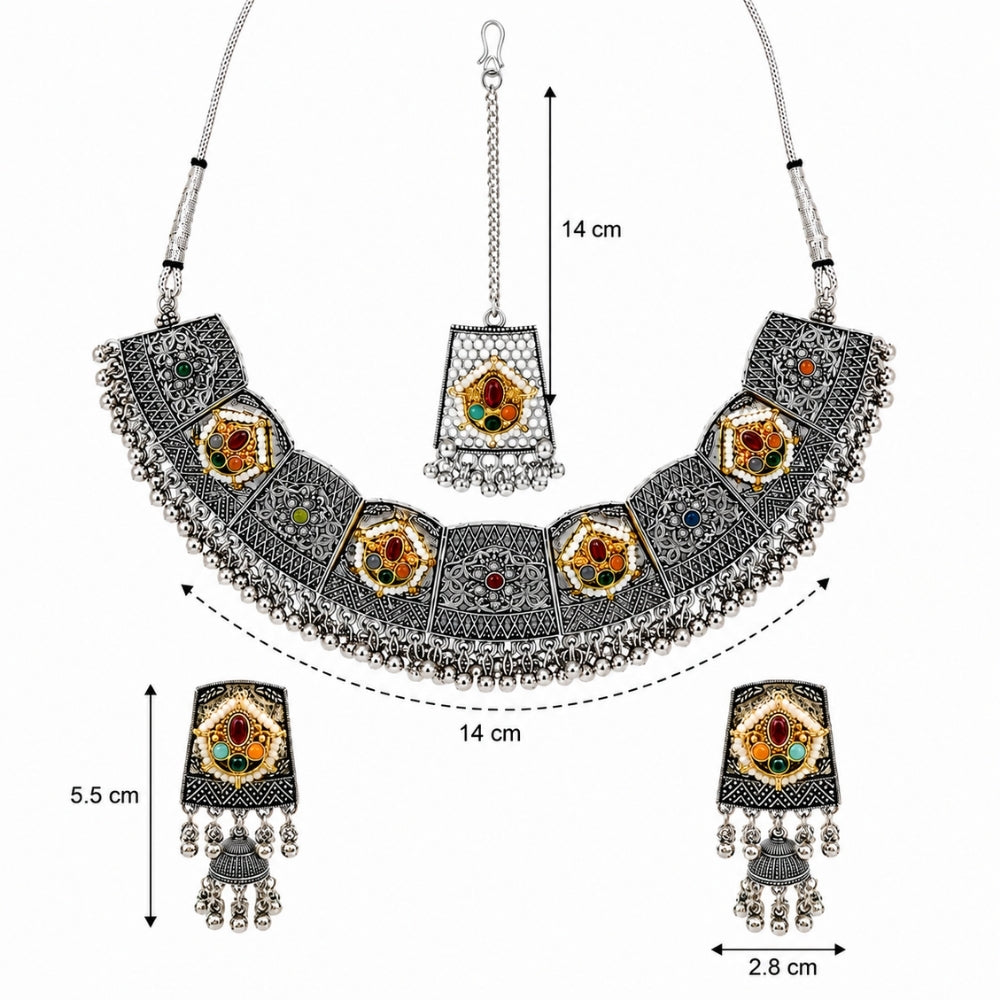 Shivali- Multicolour Oxidised Silver Choker Jewellery Set