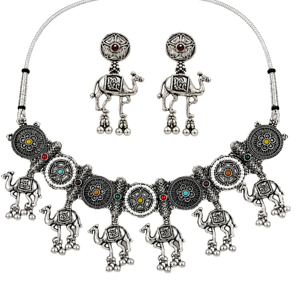 Prabhavi -Oxidised Silver Camel Charm Necklace Set