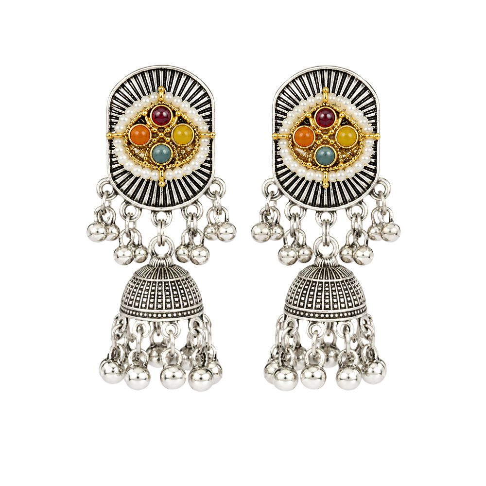 Nishvi- Oxidised Silver Multicolour Choker Jewellery Set