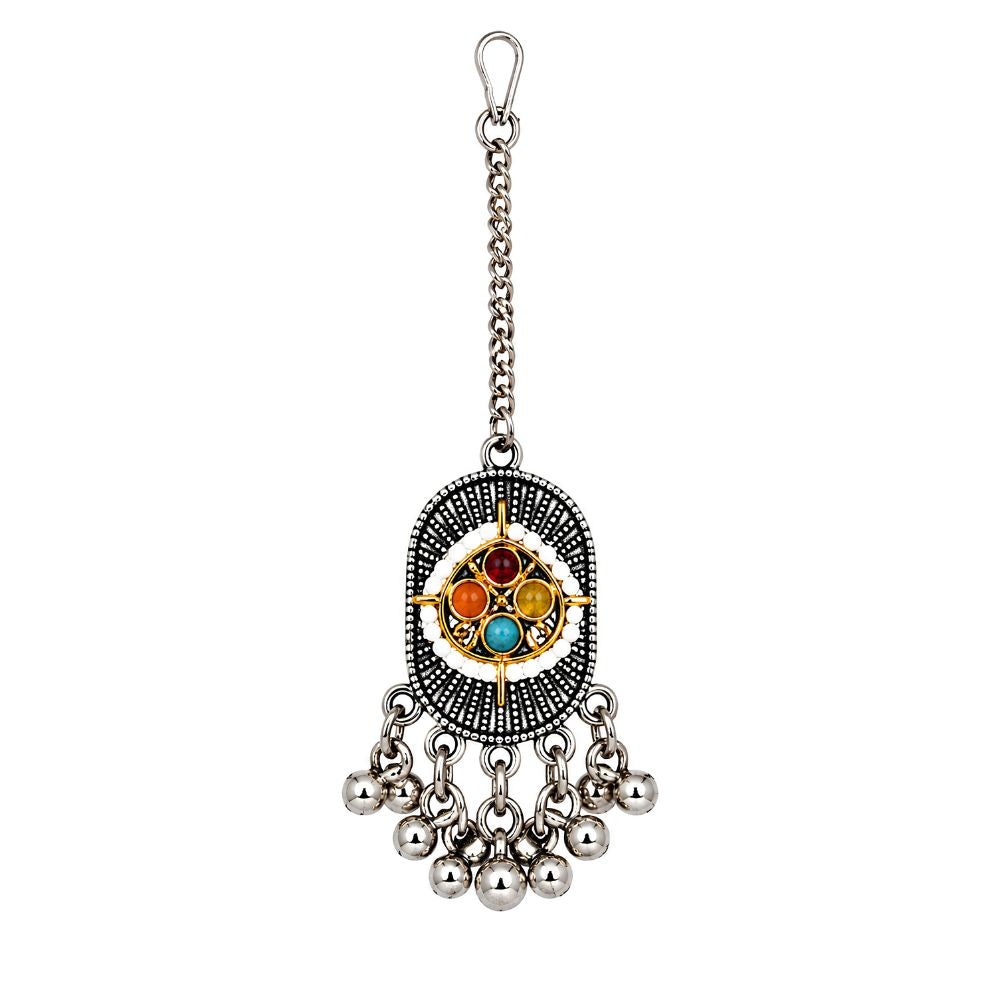 Nishvi- Oxidised Silver Multicolour Choker Jewellery Set