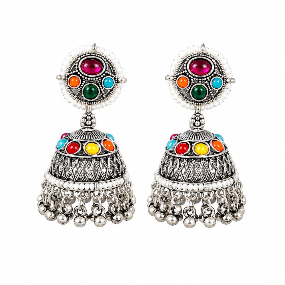 Sameeksha Oxidised Silver Multicolour Choker Set