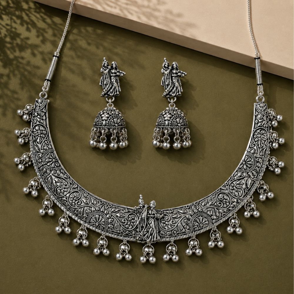 Kishori- Oxidised Silver Radha Krishna Choker Set