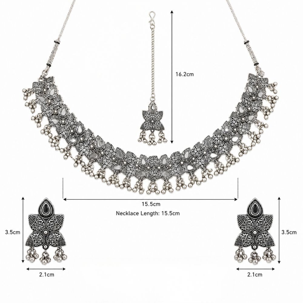Evara- Oxidised Silver Floral Choker Jewellery Set