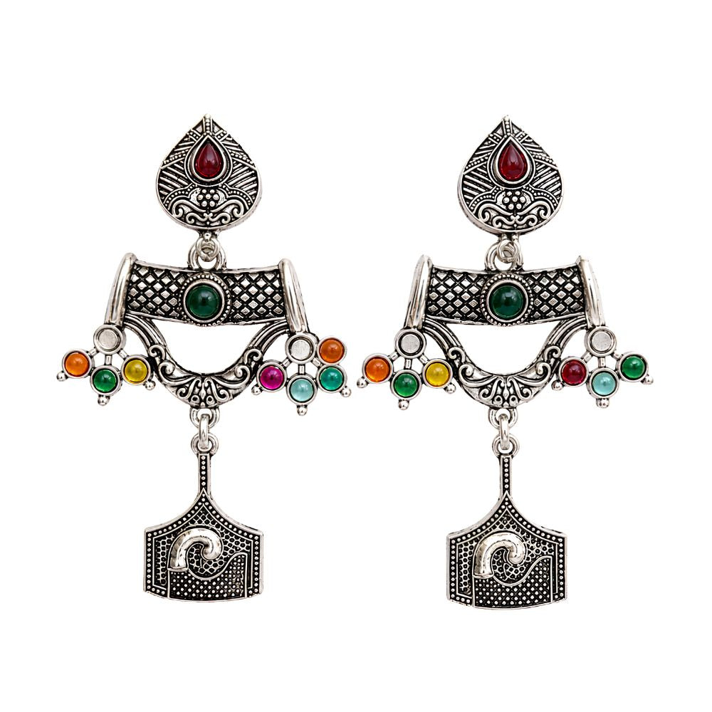 Tarishi- Oxidised Silver Multicolour Charm Necklace Set