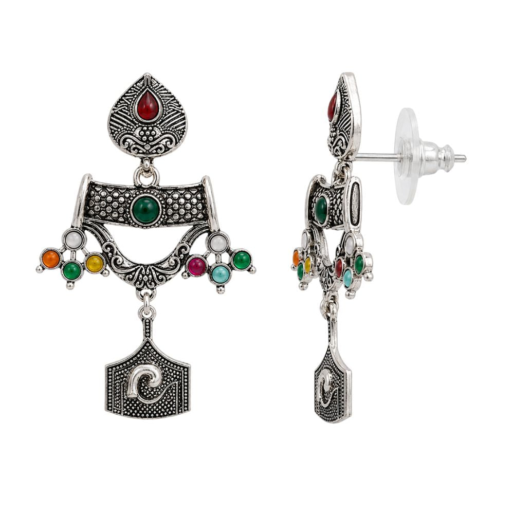 Tarishi- Oxidised Silver Multicolour Charm Necklace Set