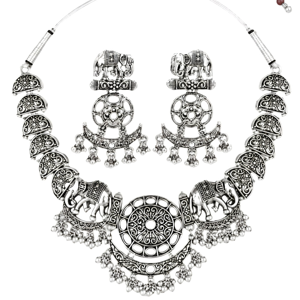 Vaelika- Oxidised Silver Elephant Necklace Set