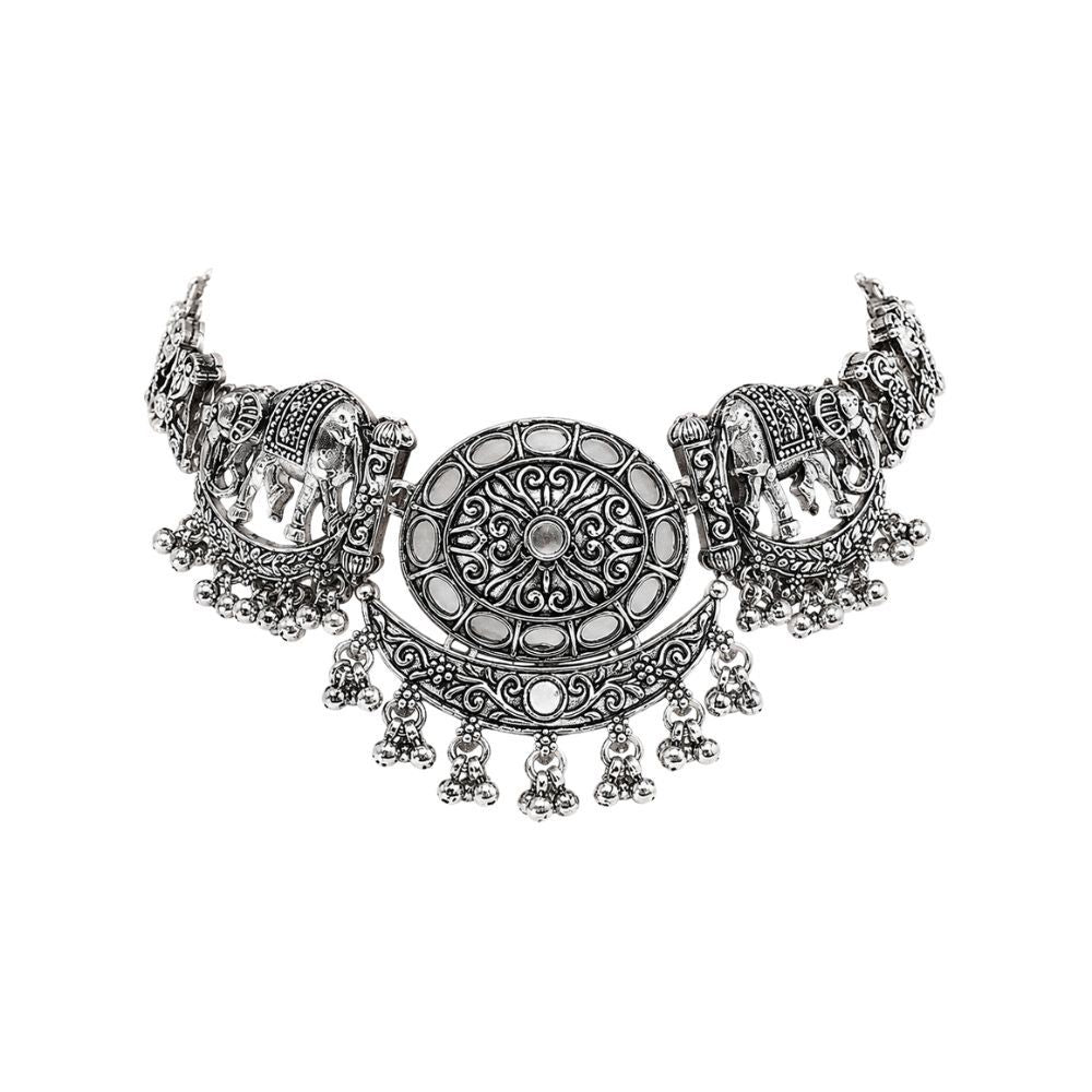 Vaelika- Oxidised Silver Elephant Necklace Set