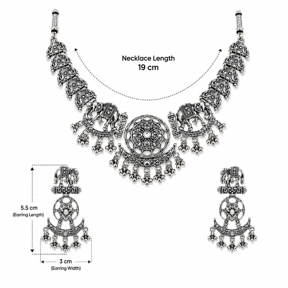 Vaelika- Oxidised Silver Elephant Necklace Set