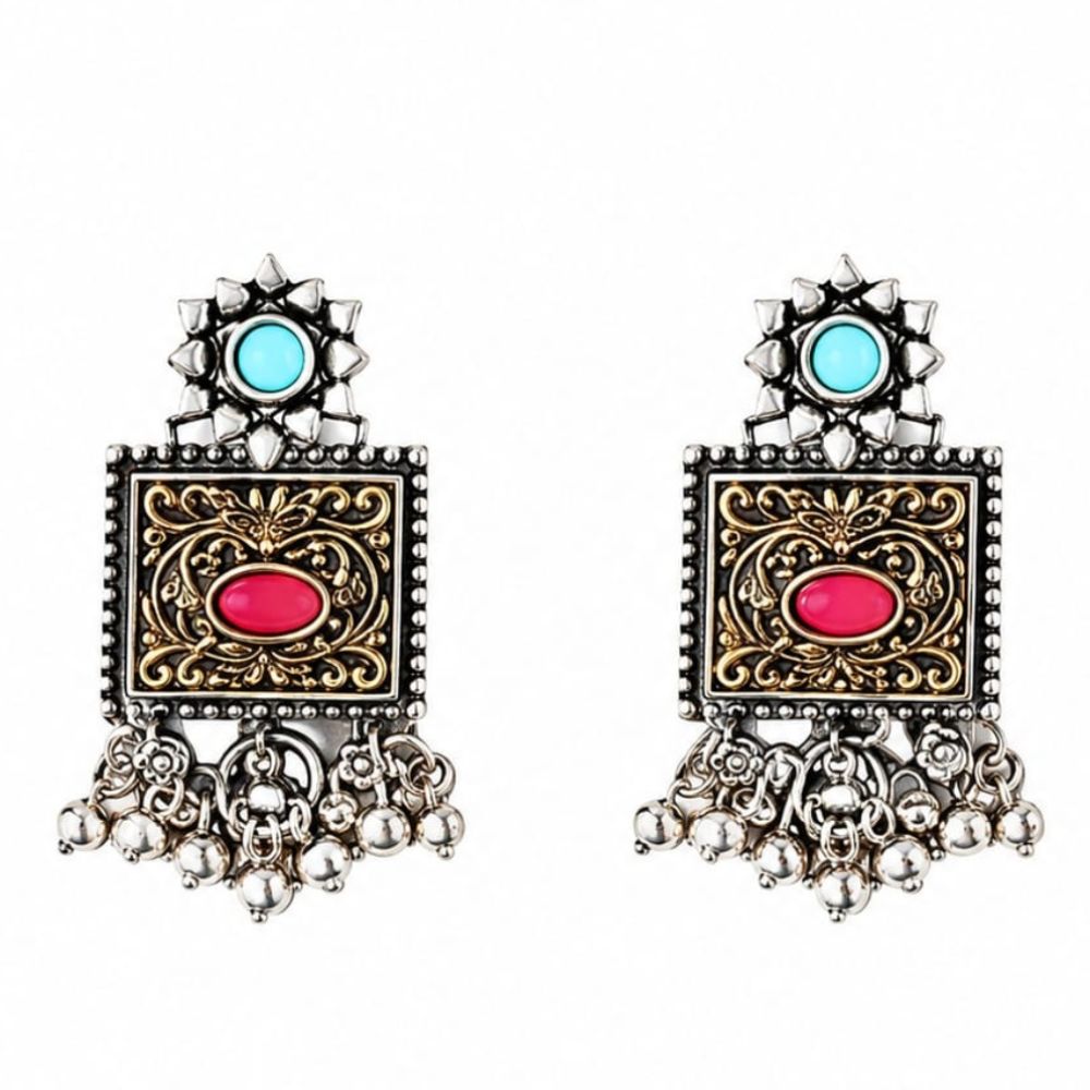 Gargee- Oxidised Silver Multicolour Necklace Set