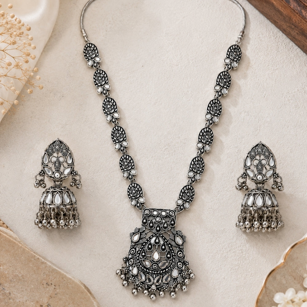 Aruvi- Oxidised Silver Statement Necklace Set