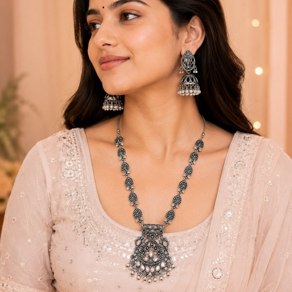 Aruvi- Oxidised Silver Statement Necklace Set