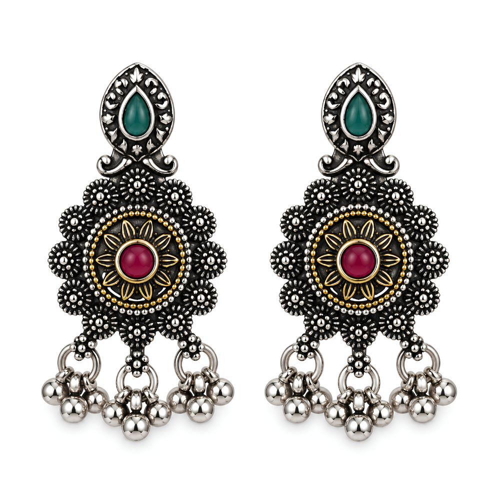 Trishika- Oxidised Silver Multicolour Necklace Set