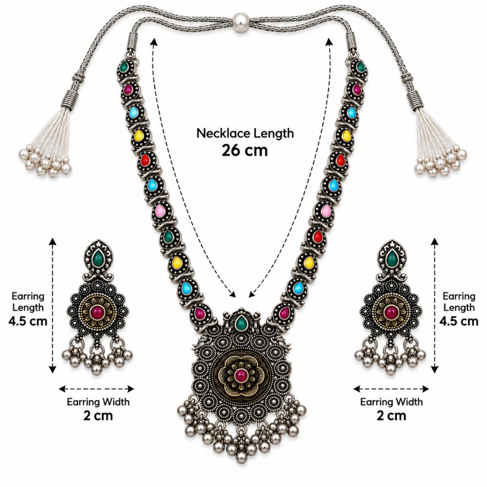 Trishika- Oxidised Silver Multicolour Necklace Set