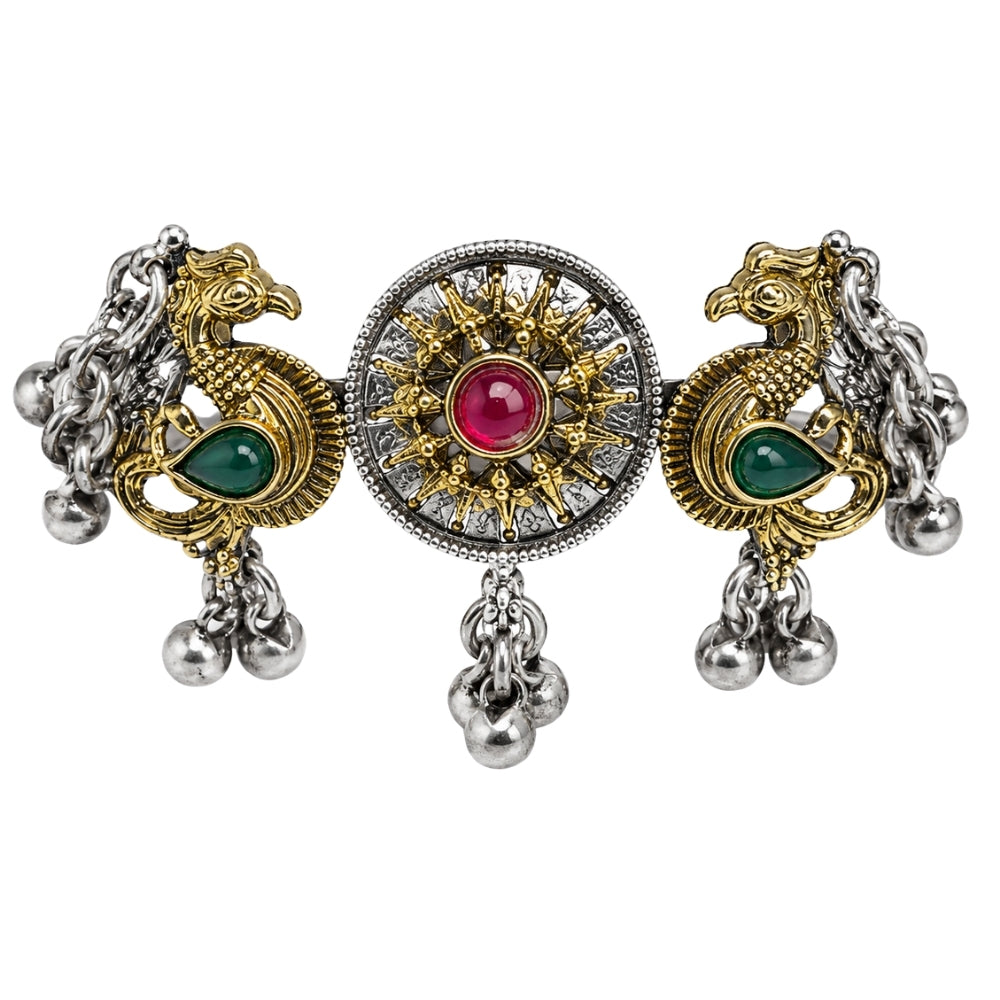 Shreeni-Oxidised Dual Peacock Statement Ring