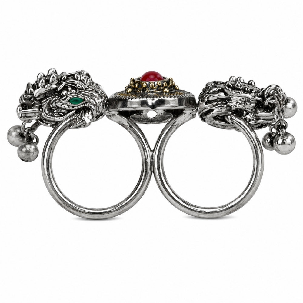 Shreeni-Oxidised Dual Peacock Statement Ring