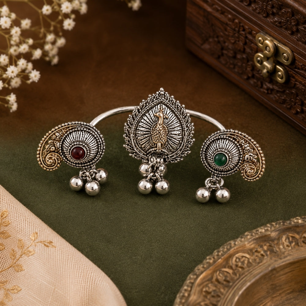 Akshita- Oxidised Peacock Motif Statement Ring