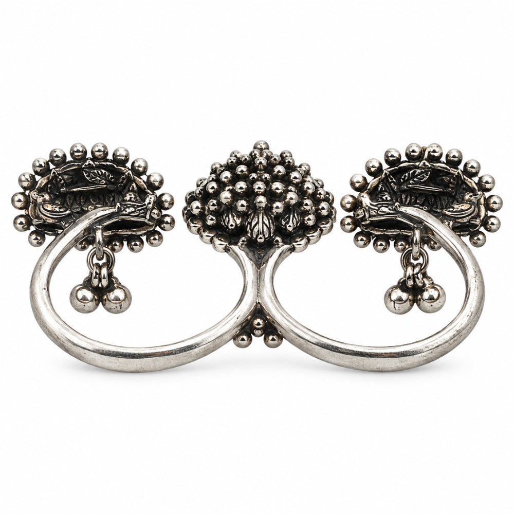 Nihar- Oxidised Silver Dual-Tone Cow Statement Ring for Women