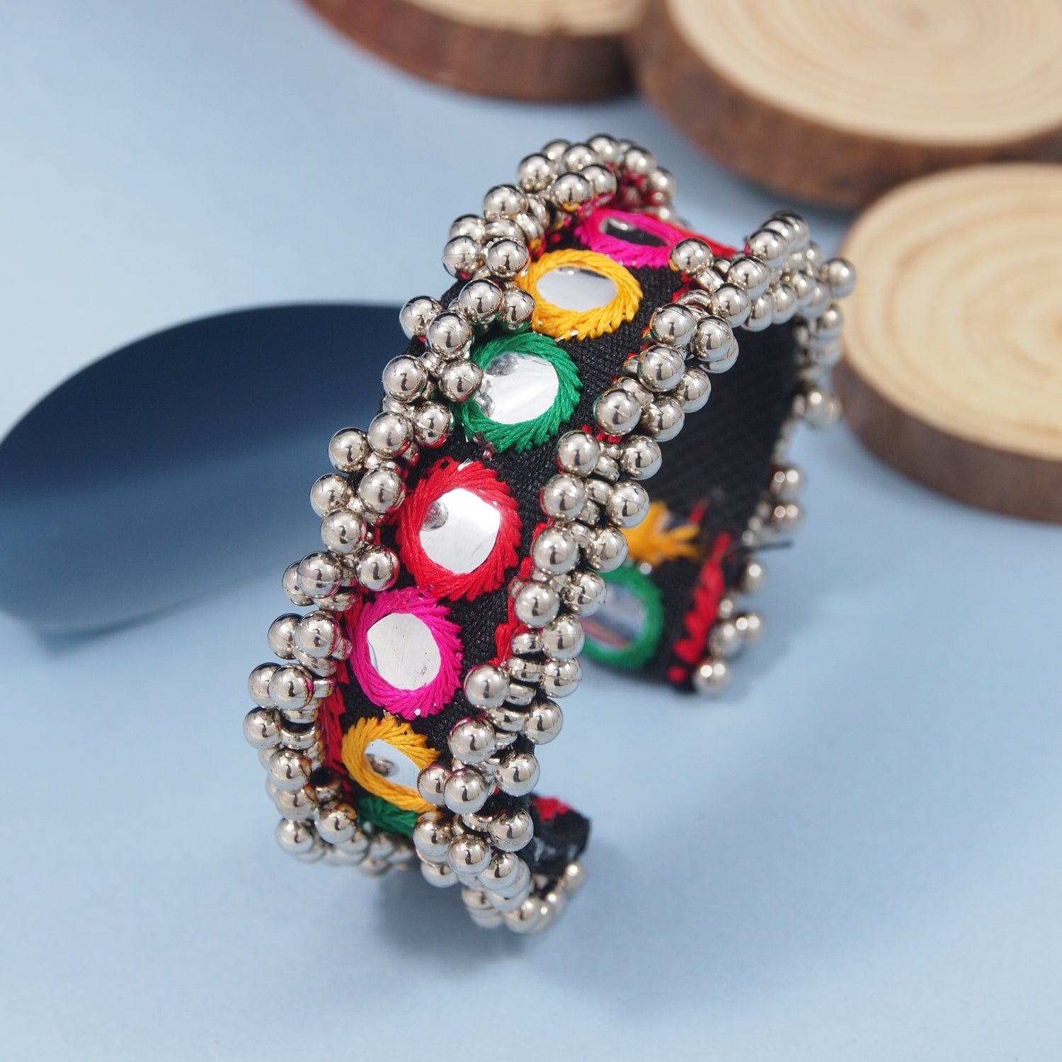 Colorful beaded bracelet/ kada, mirror work, navratri